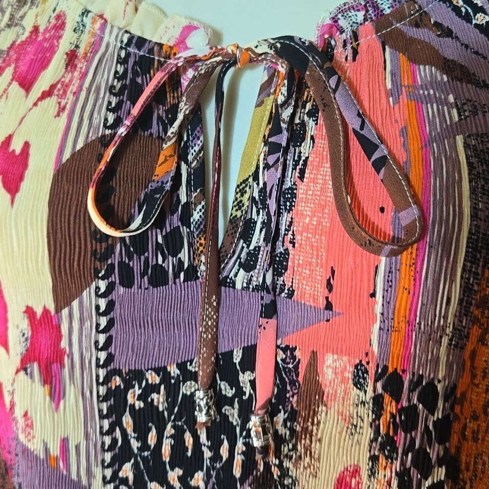 Boho Patchwork Pleated Flowy Fall Blouse Top 3X F… - image 8